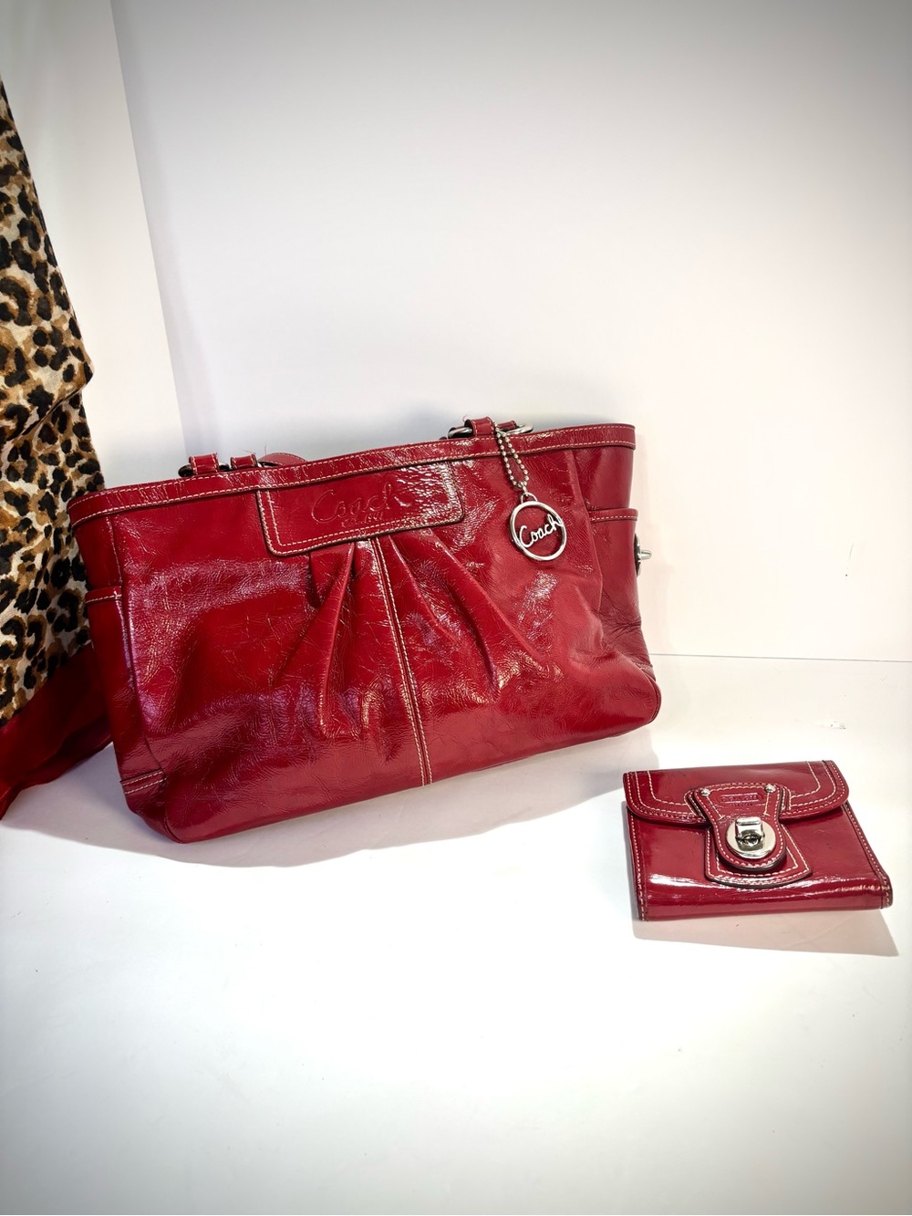 Coach F13761 Red Patent Leather Gallery Tote Bag + Matching Wallet Bundle